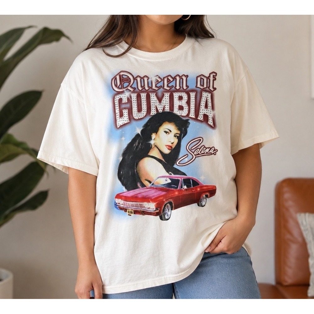 Selena Queen Of Cumbia Graphic T Shirt Womens Size M White Rhinestone Tee Y2K